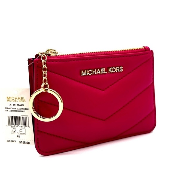 Michael Kors Jet Set Travel Small Top Zip Coin Pouch w ID Holder Electric Pink - Picture 1 of 8